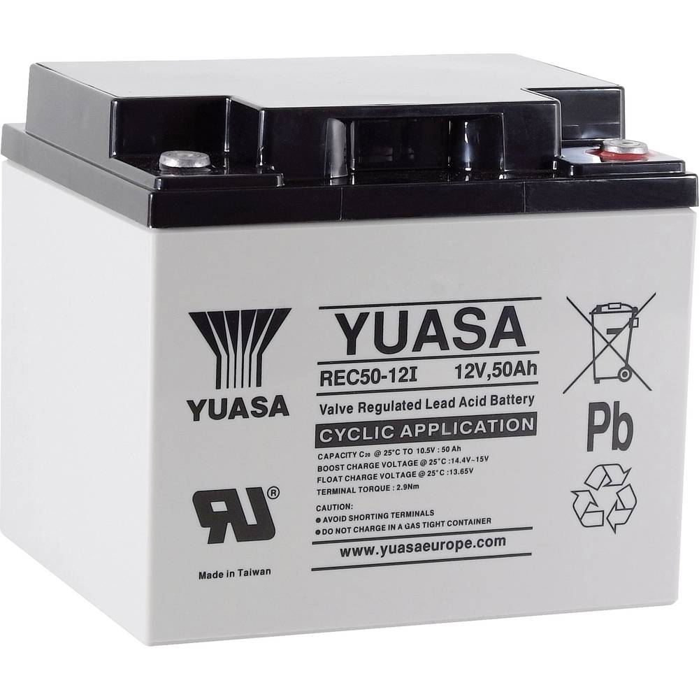 Yuasa REC50-12 YUAREC5012 olověný akumulátor 12 V 50 Ah olověný se skelným rounem (š x v x h) 197 x 175 x 165 mm šroubov