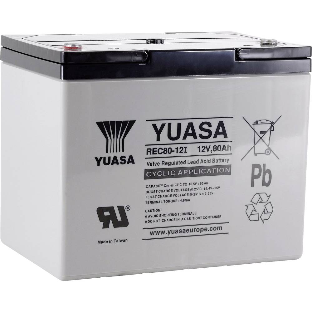 Yuasa REC80-12 YUAREC8012 olověný akumulátor 12 V 80 Ah olověný se skelným rounem (š x v x h) 259 x 212 x 168 mm šroubov