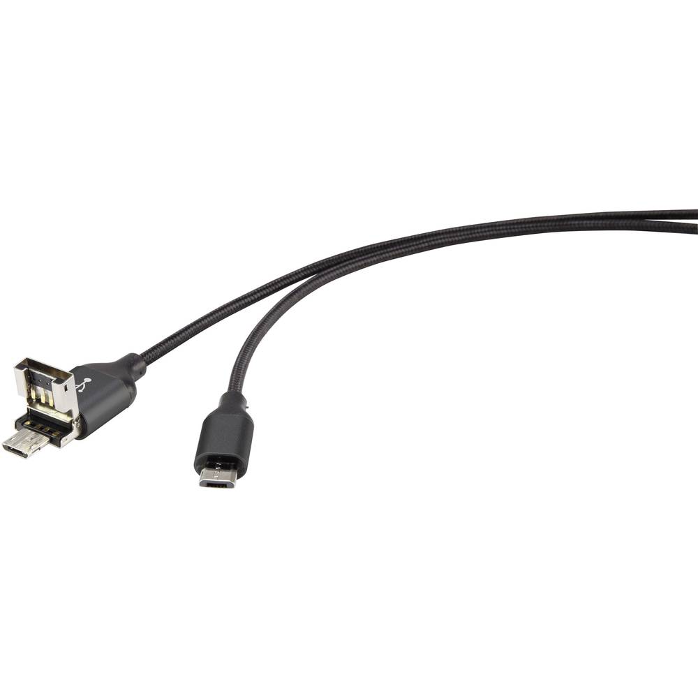 Renkforce USB kabel USB 2.0 USB-A zástrčka, USB Micro-B zástrčka 1.00 m černá s funkcí OTG, pozlacené kontakty RF-448958