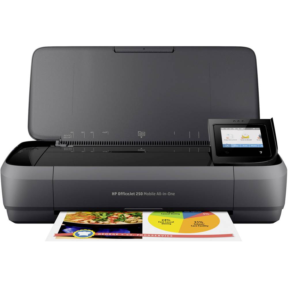 HP OfficeJet 250 All-in-One barevná inkoustová multifunkční tiskárna A4 tiskárna, skener, kopírka provoz na akumulátor,