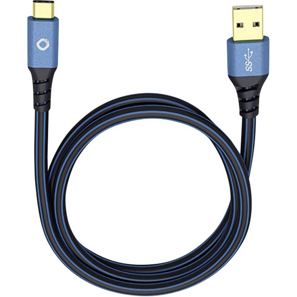 USB 3.0 [1x USB 3.0 zástrčka A - 1x USB-C® zástrčka] 1.00 m modrá pozlacené kontakty Oehlbach USB Plus C3