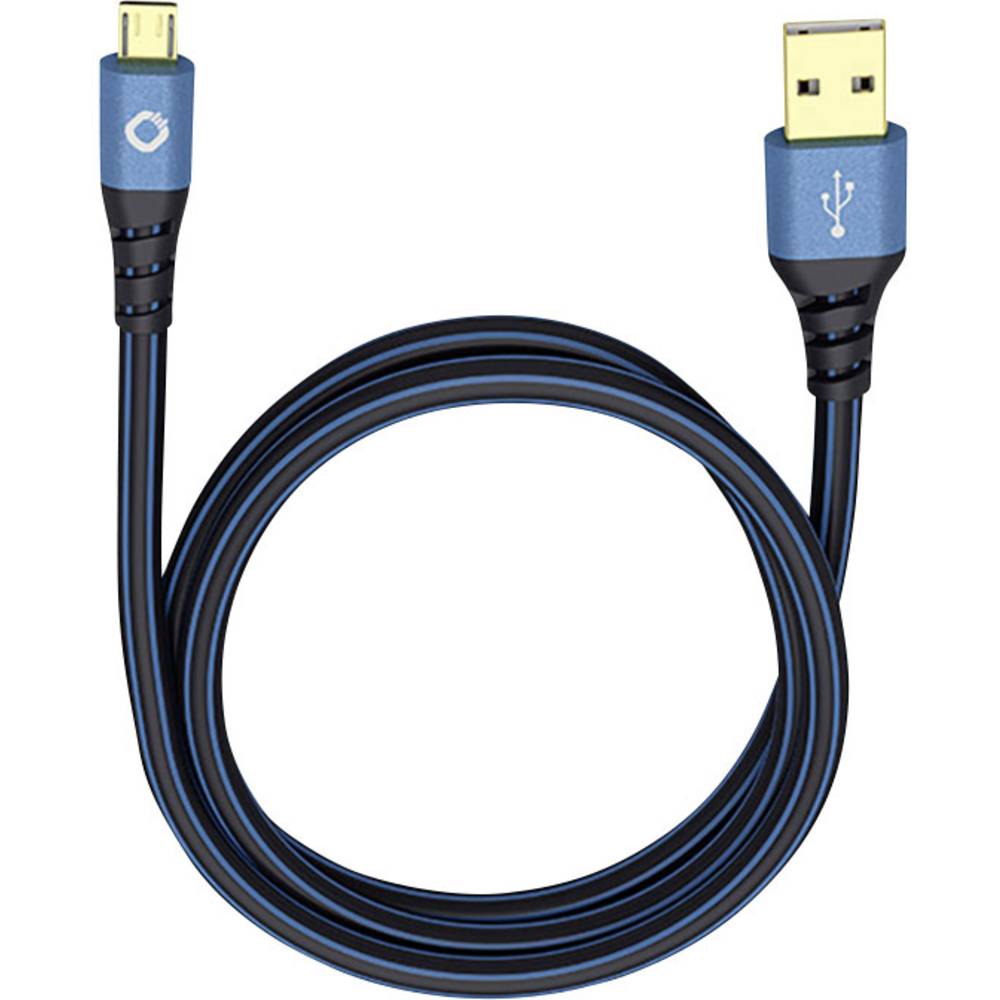 USB 2.0 [1x USB 2.0 zástrčka A - 1x micro USB 2.0 zástrčka B] 3.00 m modrá pozlacené kontakty Oehlbach USB Plus Micro