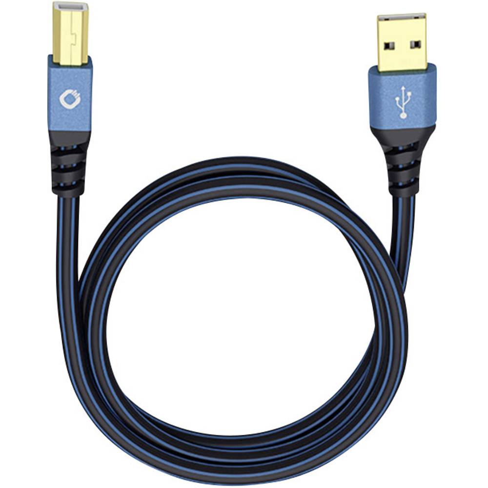 USB 2.0 [1x USB 2.0 zástrčka A - 1x USB 2.0 zástrčka B] 3.00 m modrá pozlacené kontakty Oehlbach USB Plus B