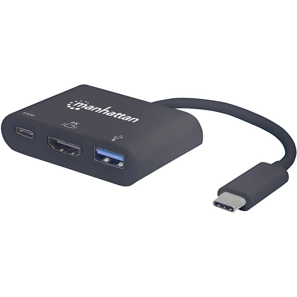 Manhattan 152037 USB / HDMI adaptér [1x USB-C® zástrčka - 1x HDMI zásuvka, USB 3.2 gen. 1 zásuvka A, USB-C® zásuvka] čer