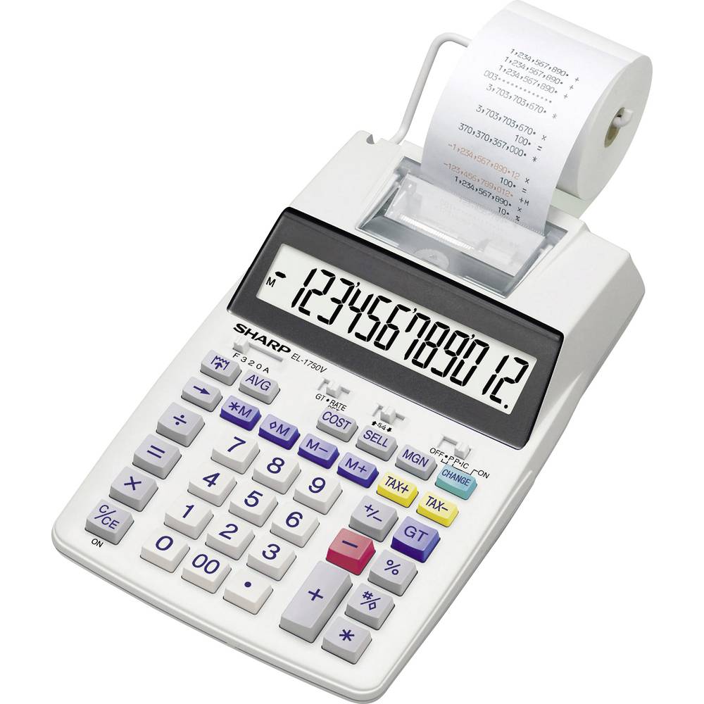 Sharp EL-1750V stolní kalkulačka s tiskárnou bílá Displej (počet míst): 12 na baterii, napájení ze sítě (výběrově) (š x