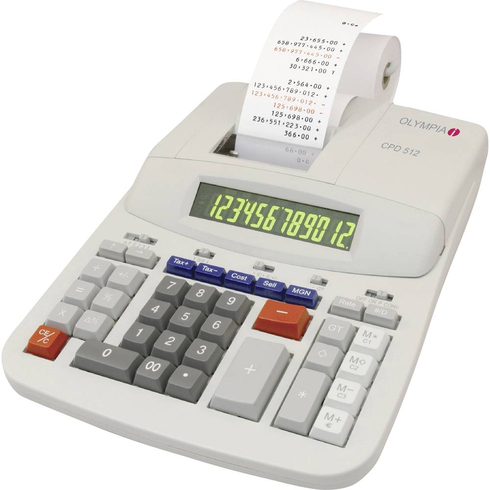 Olympia CPD 512 stolní kalkulačka s tiskárnou béžová Displej (počet míst): 12 230 V (š x v x h) 210 x 67 x 295 mm