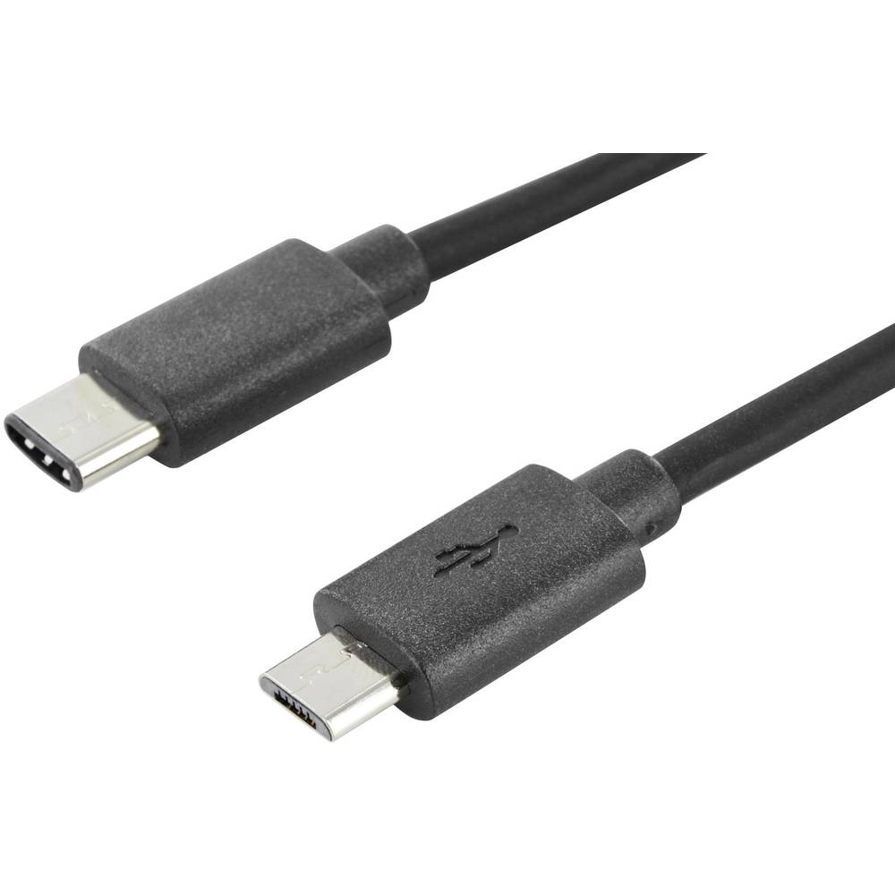 Digitus USB kabel USB 2.0 USB-C ® zástrčka, USB Micro-B zástrčka 1.80 m černá kulatý, oboustranně zapojitelná zástrčka,