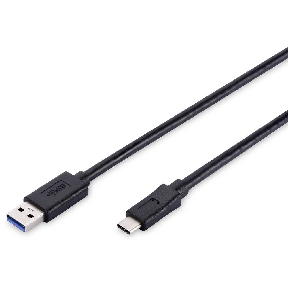Digitus USB kabel USB 2.0 USB-C ® zástrčka, USB-A zástrčka 1.80 m černá kulatý, oboustranně zapojitelná zástrčka, dvouži