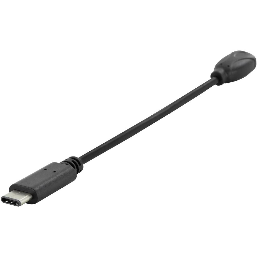 Digitus USB kabel USB 2.0 USB-C ® zástrčka, USB Micro-B zásuvka 0.15 m černá kulatý, oboustranně zapojitelná zástrčka, d