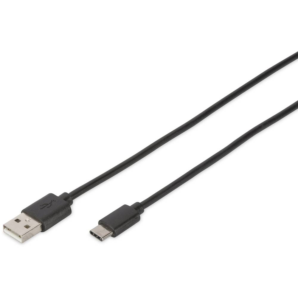 Digitus USB kabel USB 2.0 USB-C ® zástrčka, USB-A zástrčka 1.80 m černá kulatý, oboustranně zapojitelná zástrčka, dvouži