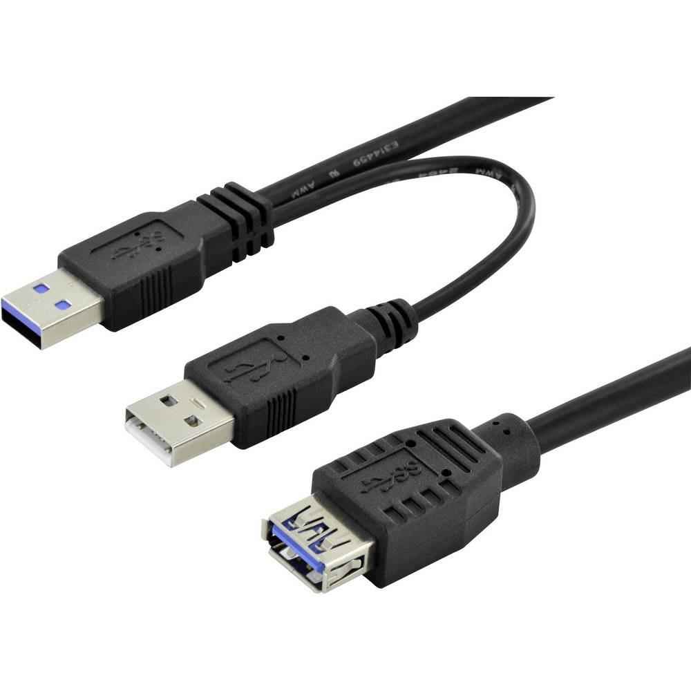 Digitus USB kabel USB 3.2 Gen1 (USB 3.0 / USB 3.1 Gen1) USB-A zástrčka, USB-A zásuvka 0.30 m černá kulatý, dvoužilový st