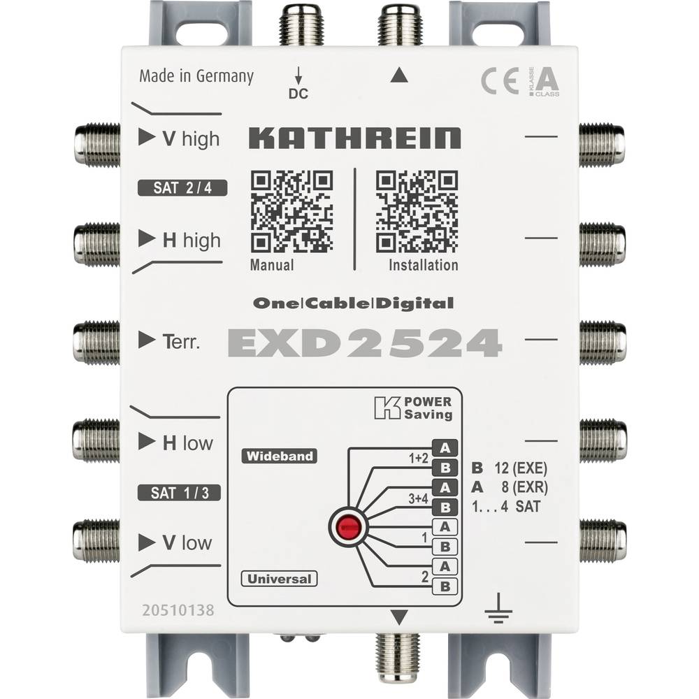 Kathrein EXD 2524 kaskádový rozdělovač pro satelitní signál (Unicable) Vstupy (vícenásobný spínač): 5 (4 SAT/1 terestric