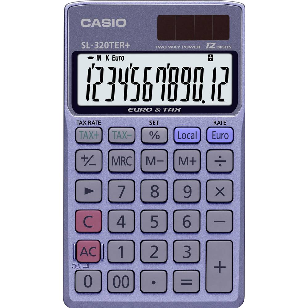 Casio SL-320TER+ kapesní kalkulačka modrá Displej (počet míst): 12 solární napájení, na baterii (š x v x h) 70 x 118.5 x