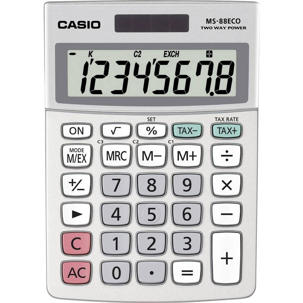 Casio MS-88ECO stolní kalkulačka stříbrná Displej (počet míst): 8 solární napájení, na baterii (š x v x h) 103 x 31 x 14