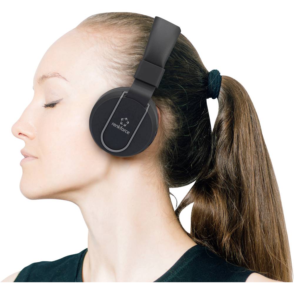 Renkforce RF-BTK-100 Sluchátka On Ear Bluetooth®, kabelová černá, šedá headset, složitelná