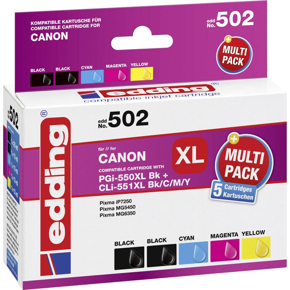 Edding Ink náhradní Canon PGI-550PGBK XL, CLI-551C XL, CLI-551M XL, CLI551Y XL kompatibilní kombinované balení černá, az