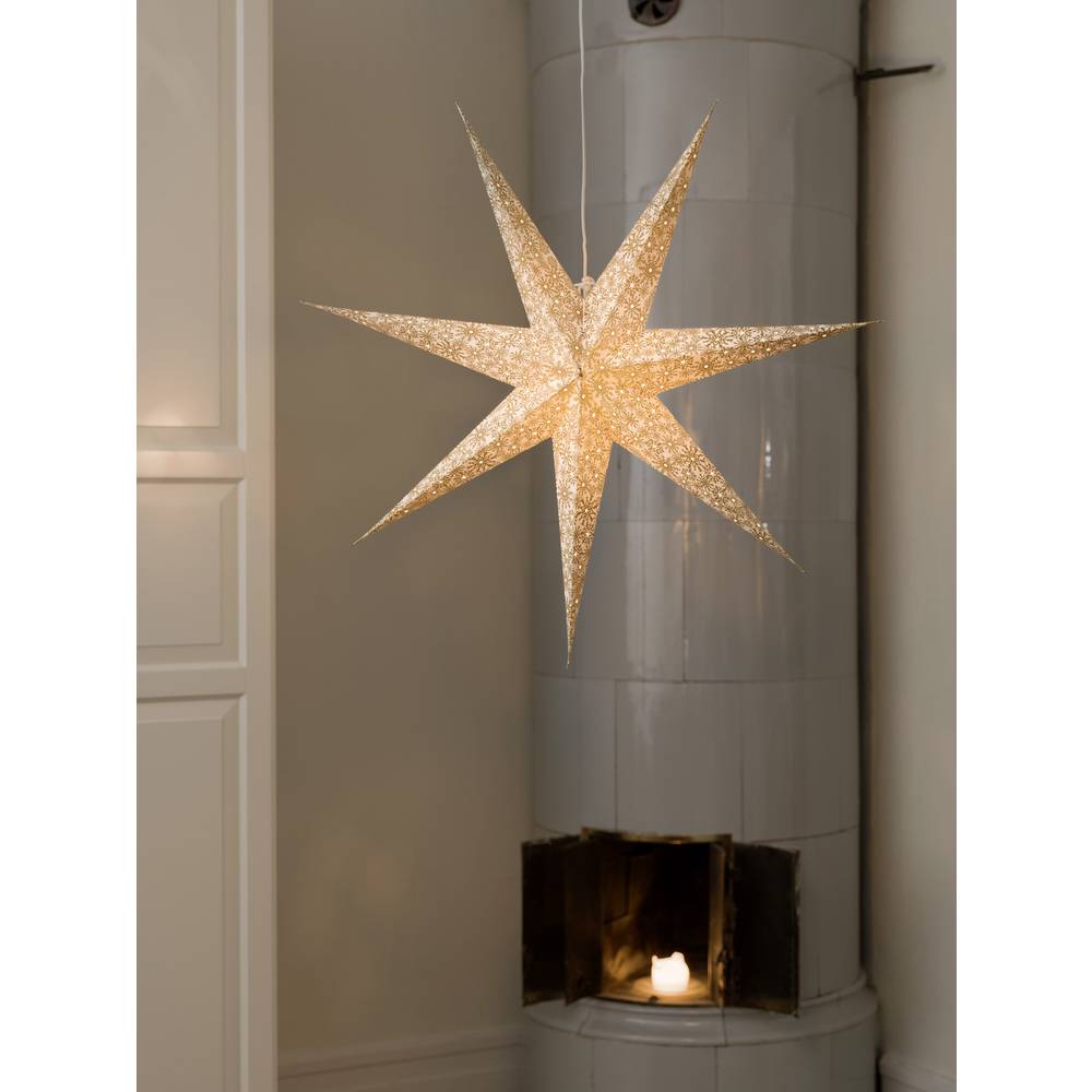 Konstsmide 2912-280 vánoční hvězda žárovka, LED zlatá s vysekávanými motivy, se spínačem