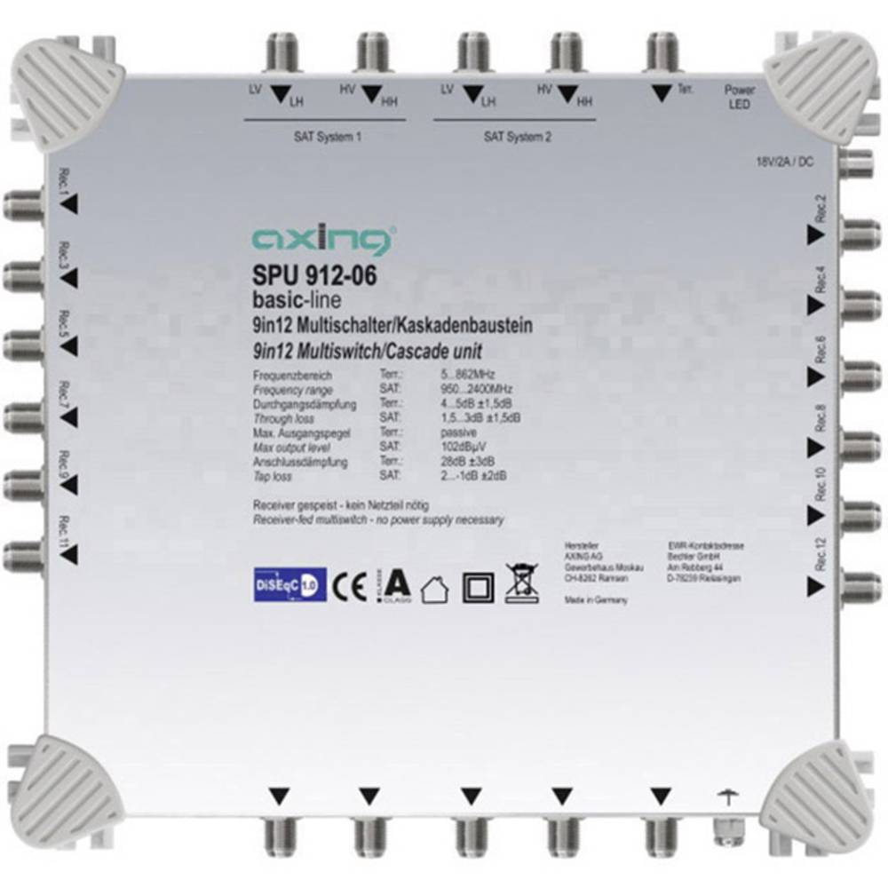 Axing SPU 912-06 kaskádový rozdělovač pro satelitní signál Počet účastníků: 12