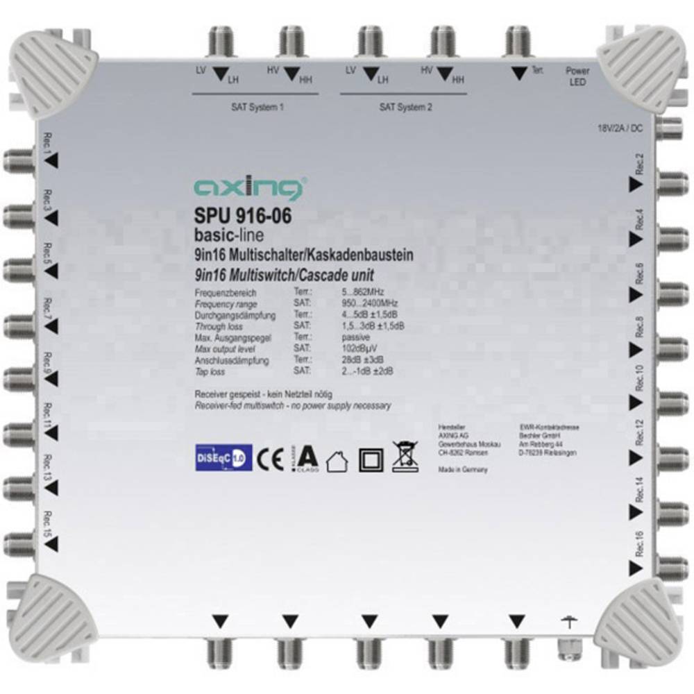 Axing SPU 916-06 kaskádový rozdělovač pro satelitní signál Počet účastníků: 16