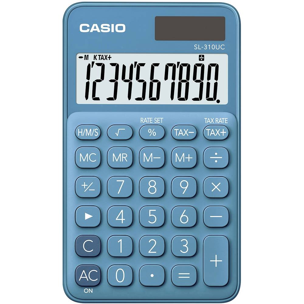 Casio SL-310UC-BU kapesní kalkulačka modrá Displej (počet míst): 10 solární napájení, na baterii (š x v x h) 70 x 8 x 11