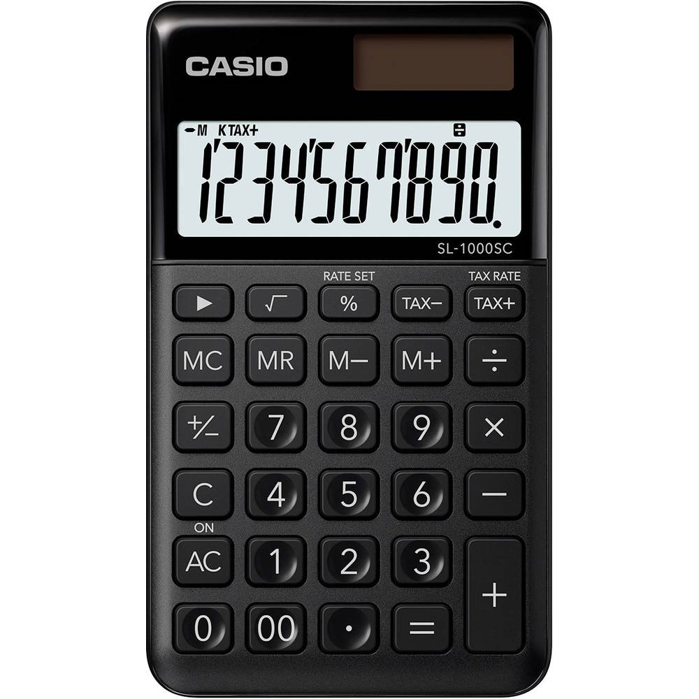 Casio SL-1000SC-BK kapesní kalkulačka černá Displej (počet míst): 10 solární napájení, na baterii (š x v x h) 71 x 9 x 1