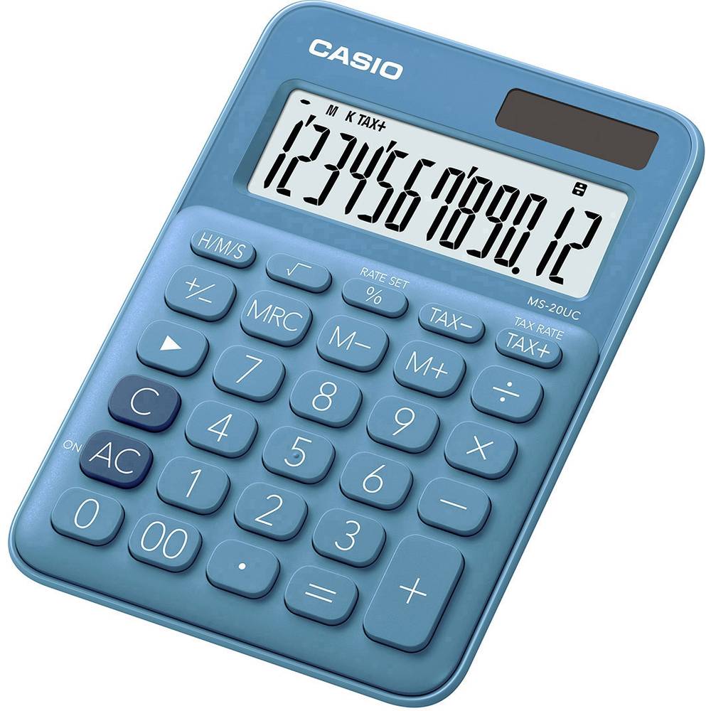 Casio MS-20UC-BU stolní kalkulačka modrá Displej (počet míst): 12 solární napájení, na baterii (š x v x h) 105 x 23 x 14