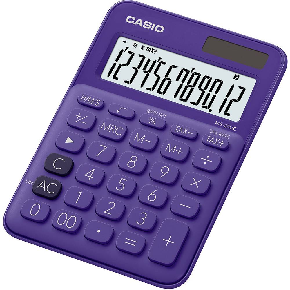 Casio MS-20UC stolní kalkulačka fialová Displej (počet míst): 12 solární napájení, na baterii (š x v x h) 105 x 23 x 149