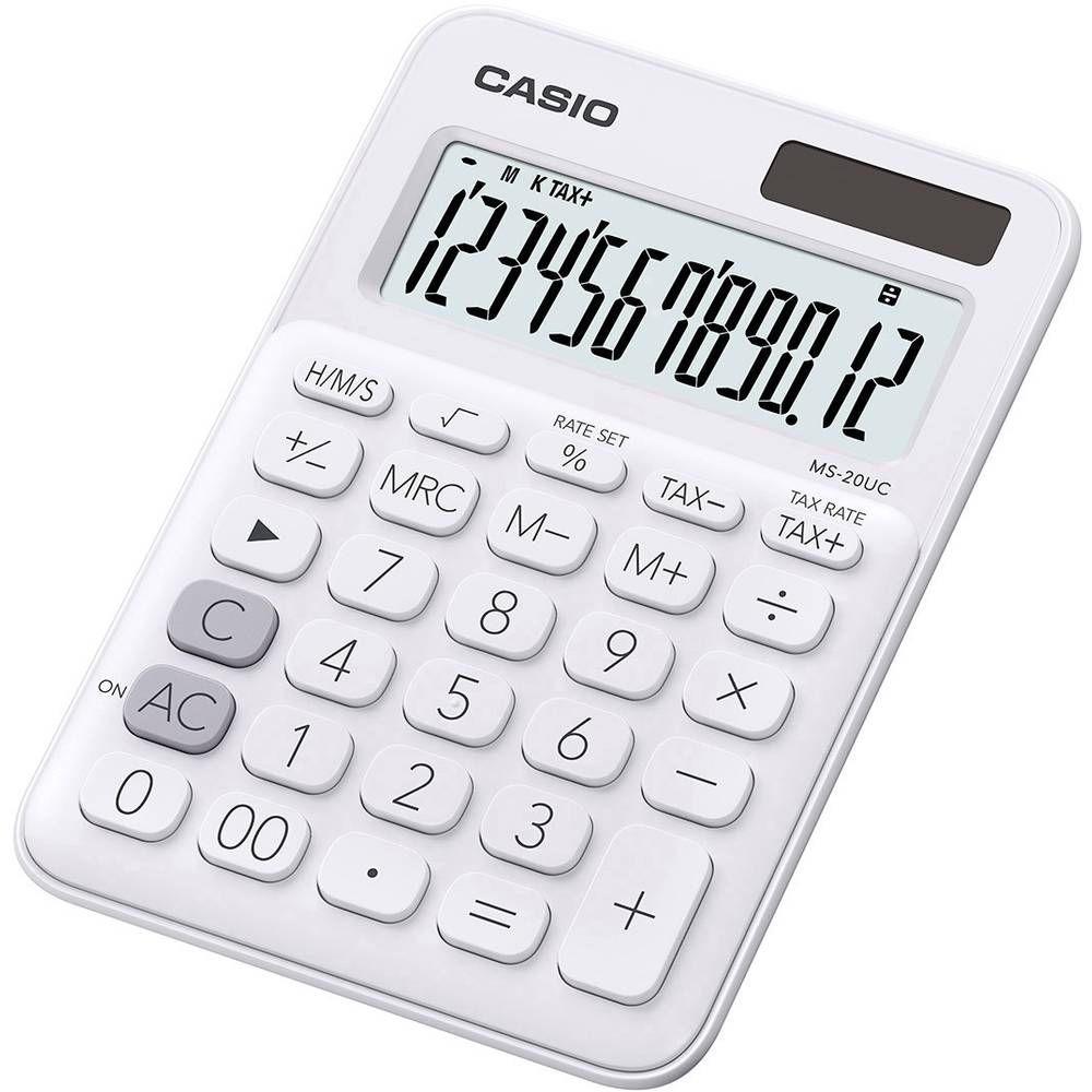 Casio MS-20UC stolní kalkulačka bílá Displej (počet míst): 12 solární napájení, na baterii (š x v x h) 105 x 23 x 149.5