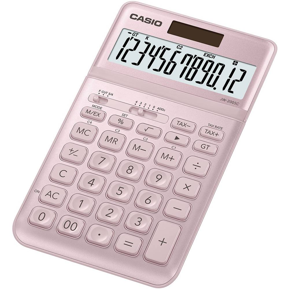 Casio JW-200SC stolní kalkulačka růžová Displej (počet míst): 12 solární napájení, na baterii (š x v x h) 109 x 11 x 184