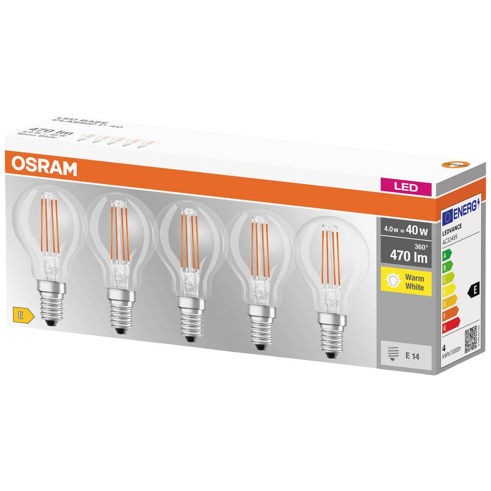 OSRAM 4058075090668 LED Energetická třída (EEK2021) E (A - G) E14 kapkový tvar 4 W = 40 W teplá bílá (Ø x d) 45 mm x 78