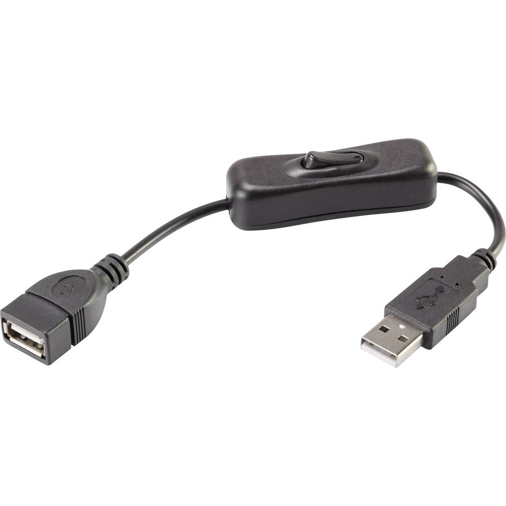 Renkforce USB kabel USB 2.0 USB-A zástrčka, USB-A zásuvka 0.25 m černá vč. spínače ZAP/VYP , pozlacené kontakty RF-33229