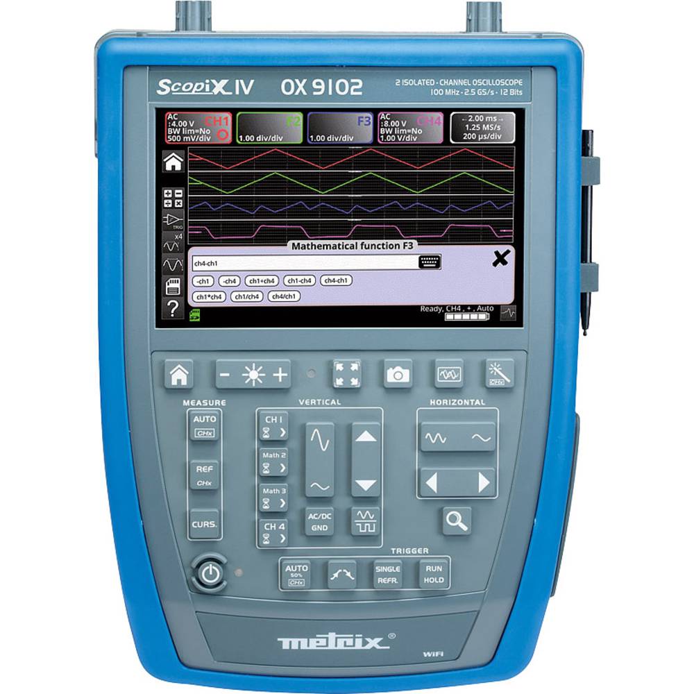 Metrix OX 9102 digitální osciloskop 100 MHz 2kanálový 2.5 GSa/s 100 kpts 12 Bit s pamětí (DSO), ruční provedení, funkce