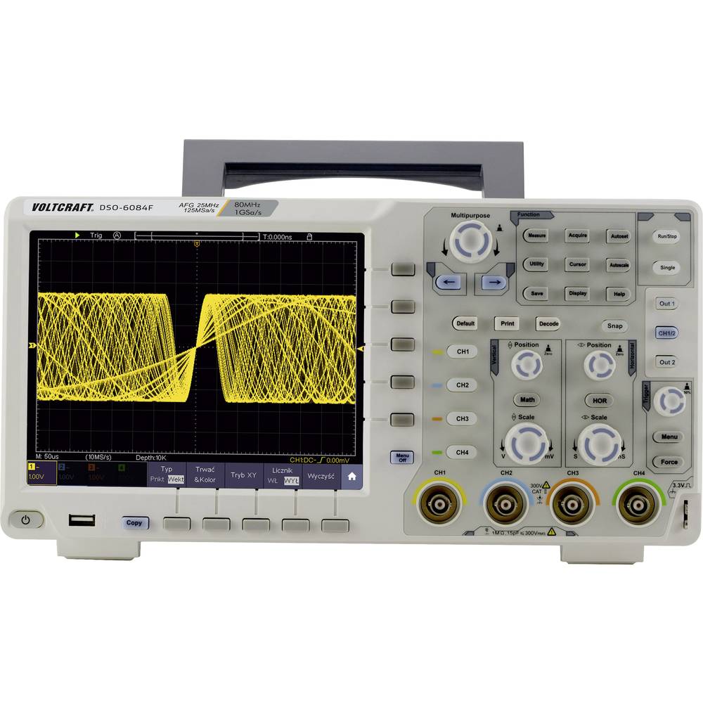 VOLTCRAFT DSO-6084F digitální osciloskop Kalibrováno dle (DAkkS) 80 MHz 1 GSa/s 40000 kpts 8 Bit s pamětí (DSO), generát