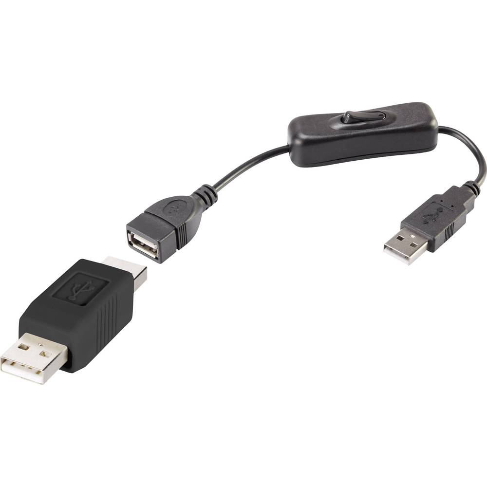 Renkforce USB kabel USB 2.0 USB-A zástrčka, USB-A zástrčka 0.25 m černá vč. spínače ZAP/VYP , pozlacené kontakty RF-3346