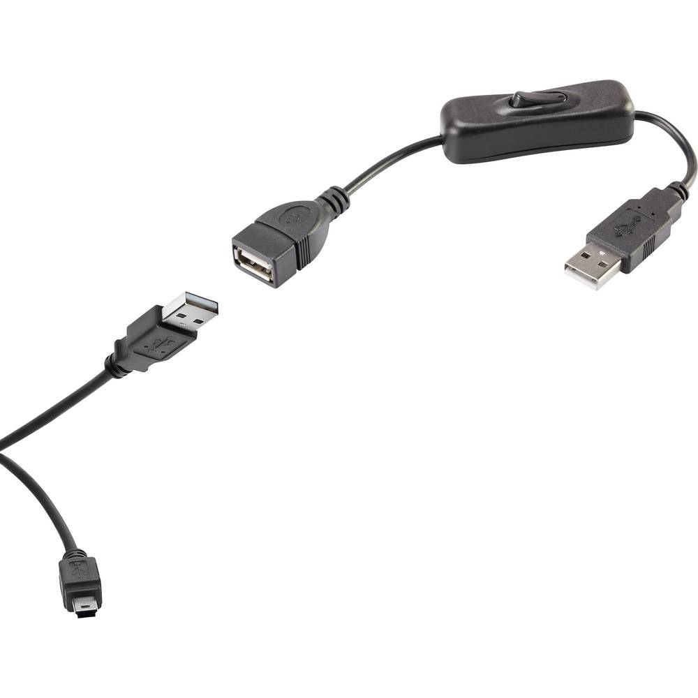 Renkforce USB kabel USB 2.0 USB-A zástrčka, USB Mini-B zástrčka 0.40 m černá vč. spínače ZAP/VYP , pozlacené kontakty RF