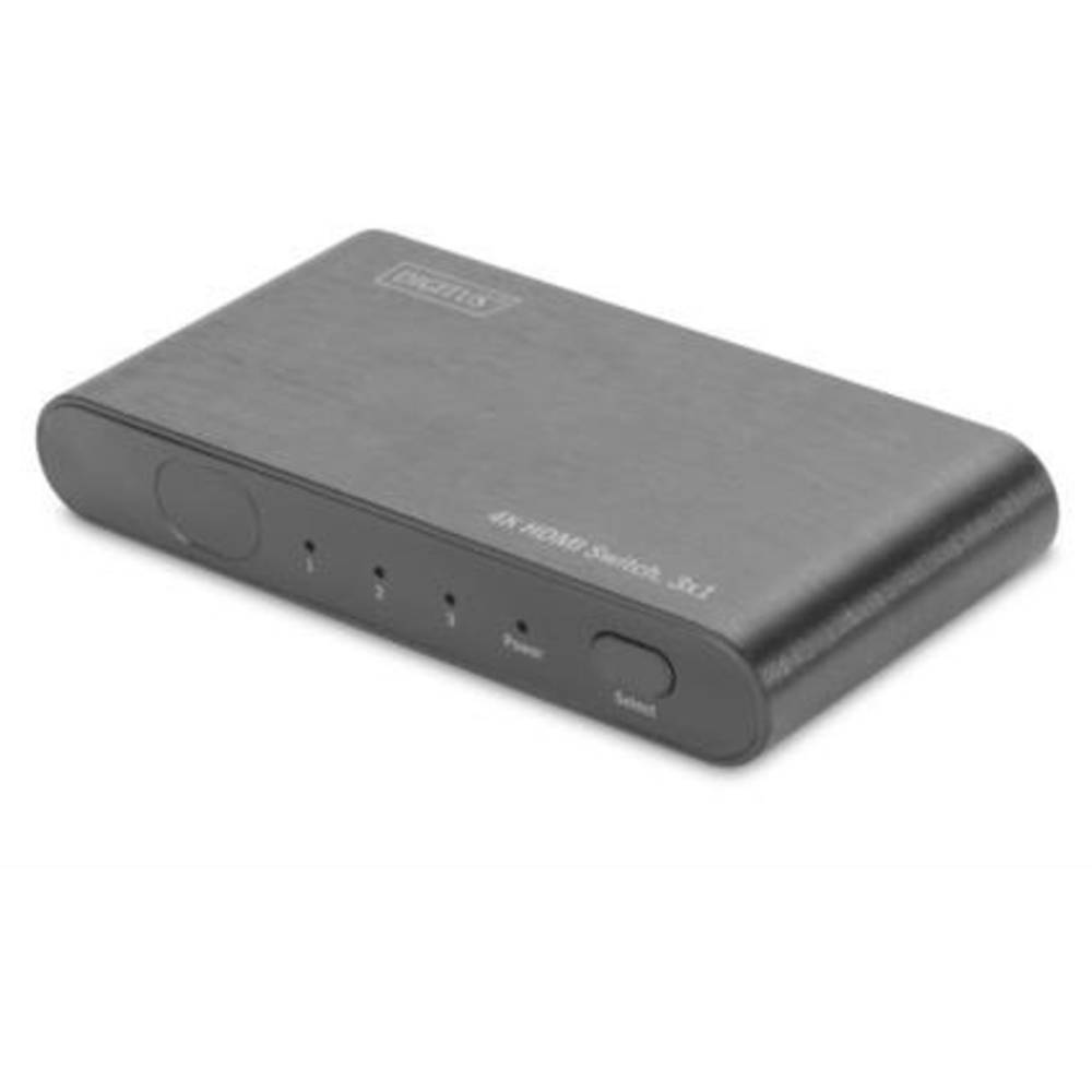 Digitus DS-45316 3 porty HDMI přepínač kovový ukazatel, UHD, s hliníkovým krytem, LED ukazatel, s dálkovým ovládáním 409