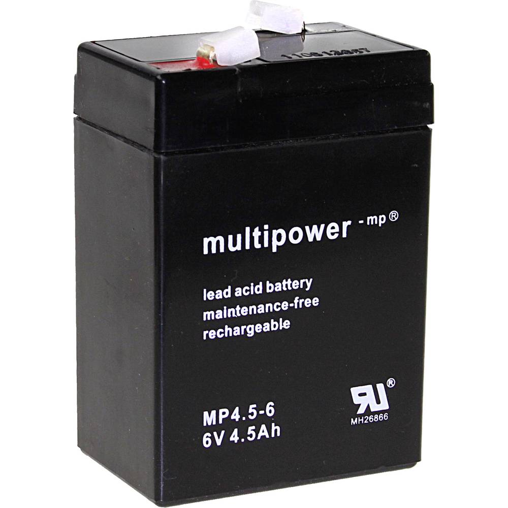 multipower PB-6-4,5-4,8 MP4,5-6 olověný akumulátor 6 V 4.5 Ah olověný se skelným rounem (š x v x h) 70 x 105 x 47 mm plo