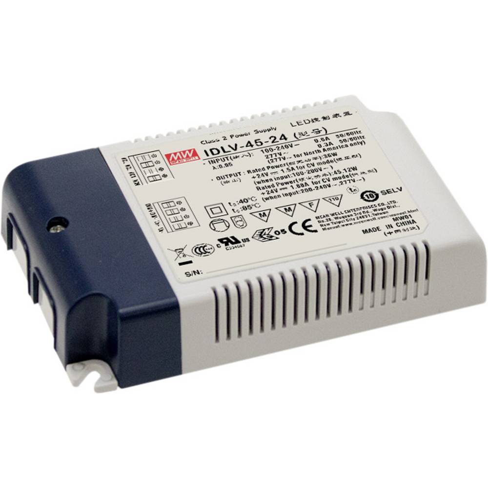 Mean Well IDLV-45A-36 LED driver, napájecí zdroj pro LED konstantní napětí 45 W 0 - 1.25 A 36 V/DC stmívatelný, PFC spín