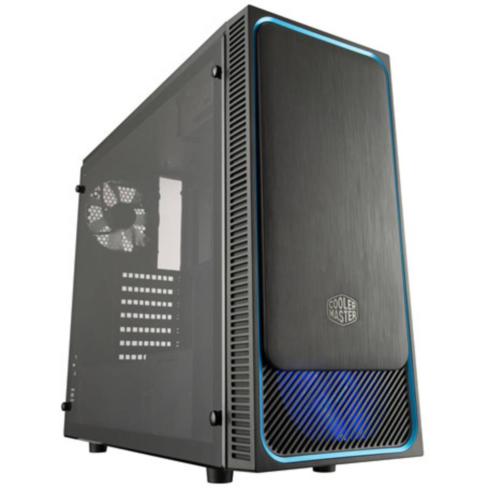 Cooler Master Masterbox E500L Win midi tower PC skříň černá, modrá 1 předinstalovaný ventilátor, boční okno, prachový filtr