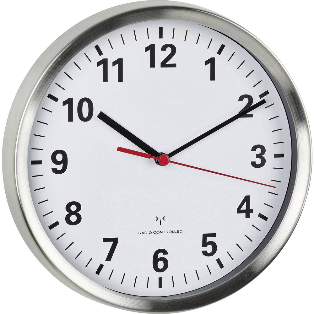 TFA Dostmann 60.3529.02 DCF nástěnné hodiny 22 cm x 4.5 cm, hliník, tiché hodiny (bez tikání) , funkce úspory energie