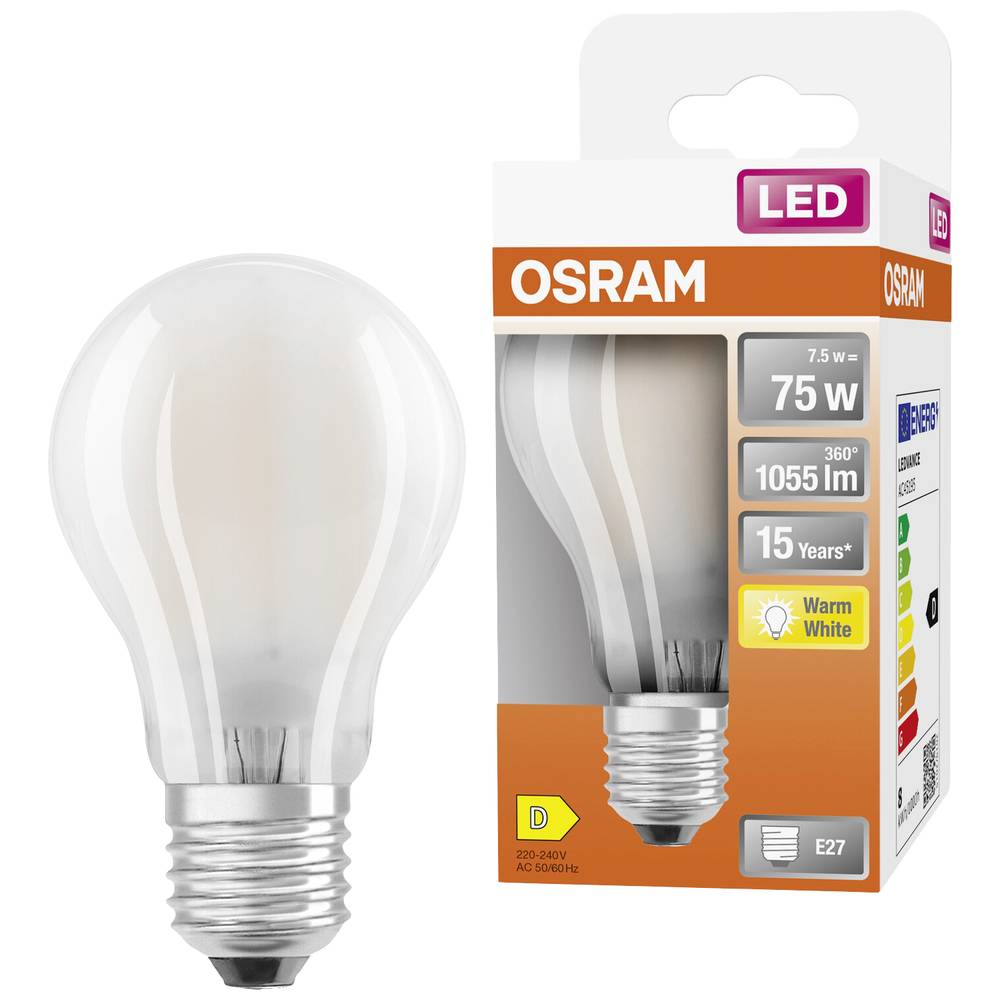 OSRAM 4058075115910 LED Energetická třída (EEK2021) D (A - G) E27 klasická žárovka 7.5 W = 75 W teplá bílá (Ø x d) 60 mm