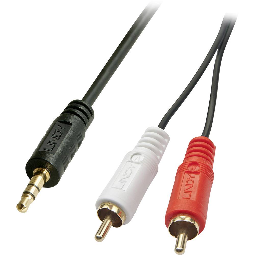LINDY 35680 cinch / jack audio kabel [2x cinch zástrčka - 1x jack zástrčka 3,5 mm] 1.00 m černá