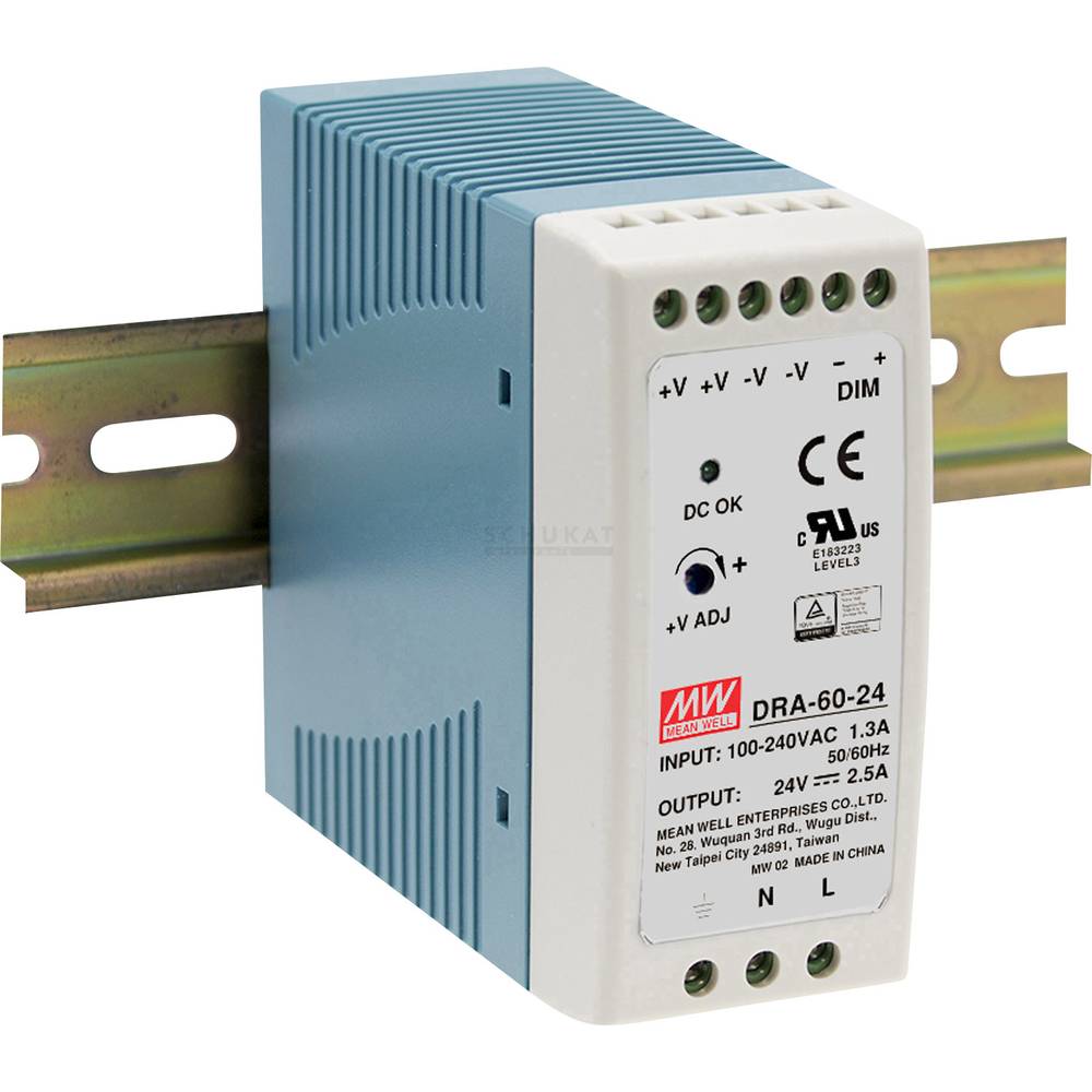 Mean Well DRA-60-24 síťový zdroj na DIN lištu, 24 V/DC, 2.5 A, 60 W, výstupy 1 x