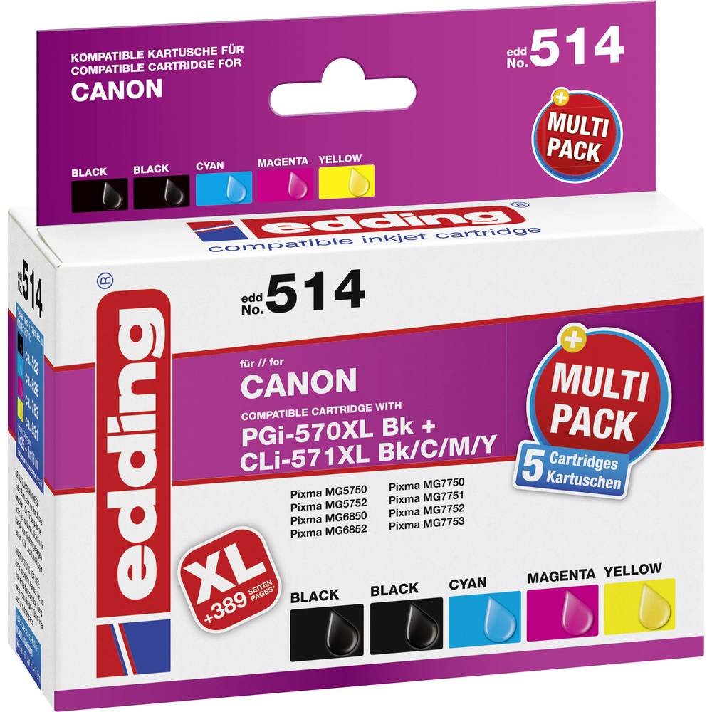 Edding Ink náhradní Canon PGI-570PGBK XL, CLI-571BK XL, CLI-571C XL, CLI-571M XL, CLI-571Y XL kompatibilní kombinované b