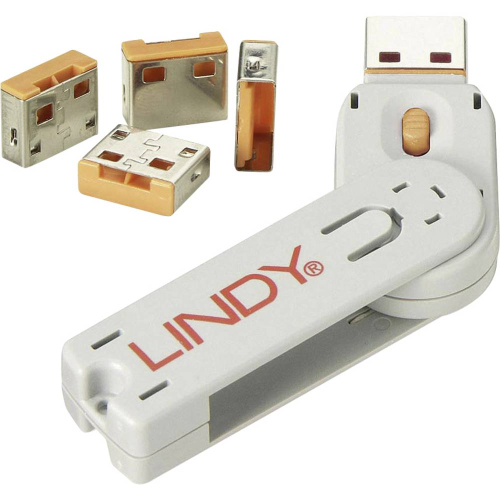 bezpečnostní USB záslepka oranžová LINDY USB-Lock + Key