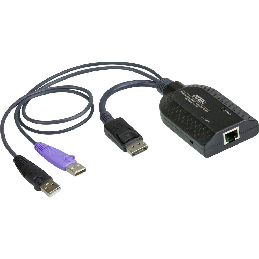 ATEN KVM adaptér [2x USB 2.0 zástrčka A, zástrčka DisplayPort - 1x RJ45 zásuvka] 0.20 m černá