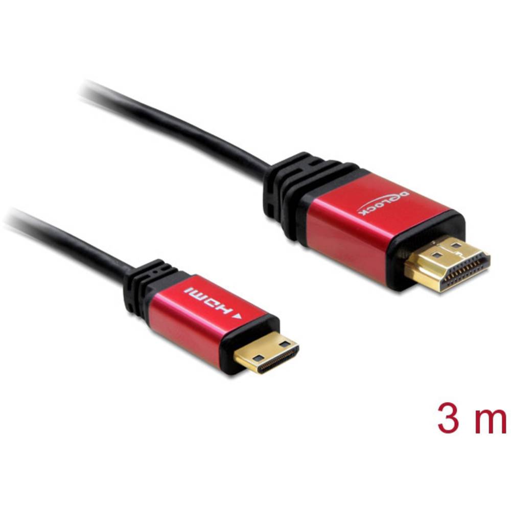 Delock HDMI kabel Zástrčka HDMI-A, Zástrčka HDMI Mini-C 3.00 m černá 84337 pozlacené kontakty HDMI kabel