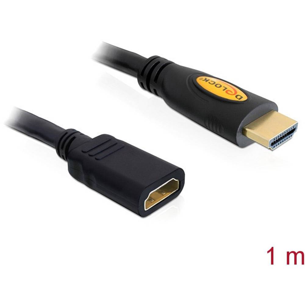Delock HDMI prodlužovací kabel Zástrčka HDMI-A, Zásuvka HDMI-A 1.00 m černá 83079 pozlacené kontakty HDMI kabel