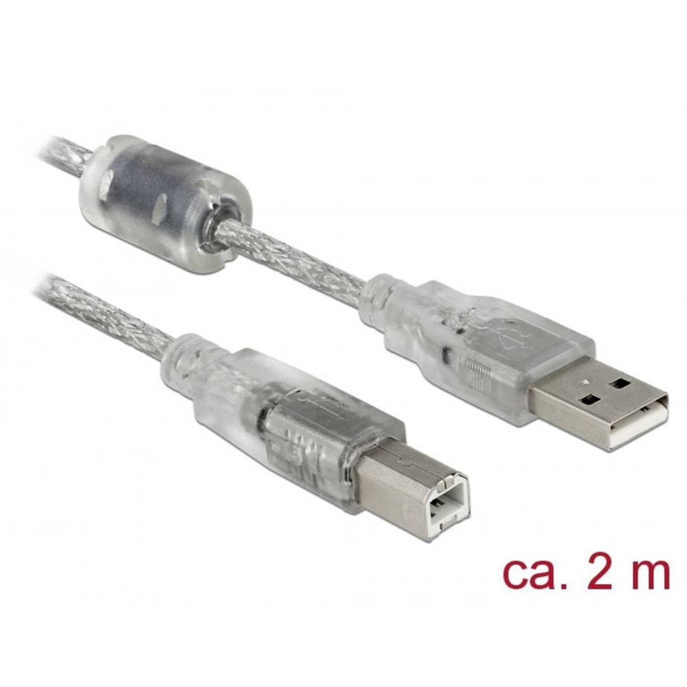 Delock USB kabel USB 2.0 USB-A zástrčka, USB-B zástrčka 2.00 m transparentní s feritovým jádrem 83894