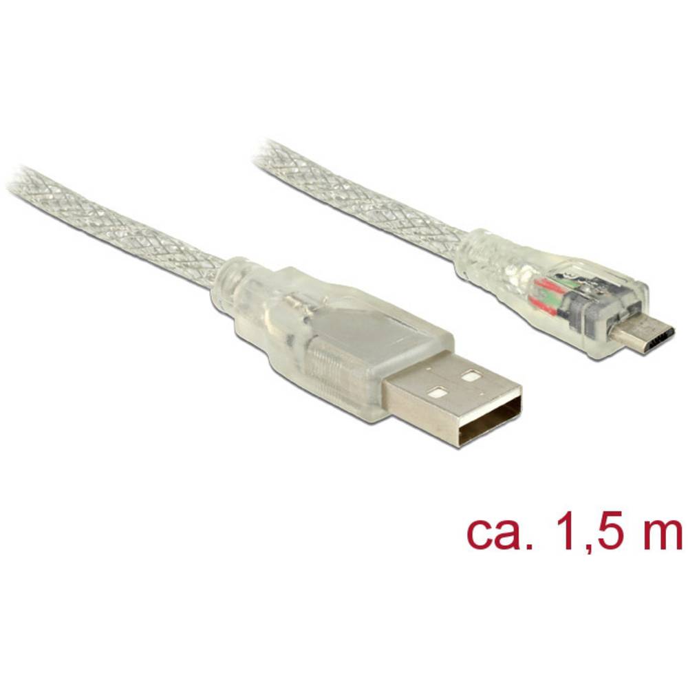 Delock USB kabel USB 2.0 USB-A zástrčka, USB Micro-B zástrčka 1.50 m transparentní s feritovým jádrem 83899